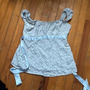Hollister White and Blue Smocked Top